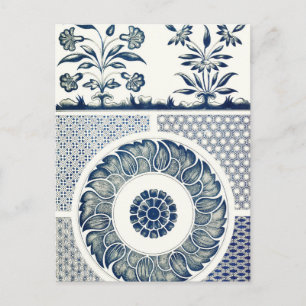 Chinese Medaillon: Indigo Blau Chinoiserie Briefkaart