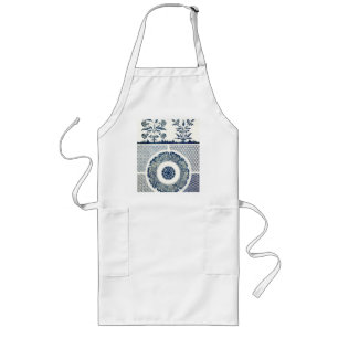 Chinese Medaillon: Indigo Blau Chinoiserie Lang Schort