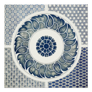 Chinese Medaillon: Indigo Blau Chinoiserie Perfect Poster