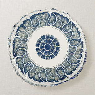 Chinese Medaillon: Indigo Blau Chinoiserie Rond Kussen