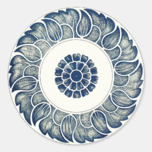 Chinese Medaillon: Indigo Blau Chinoiserie Ronde Sticker