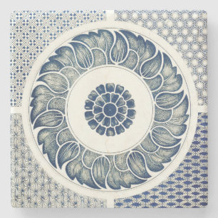 Chinese Medaillon: Indigo Blau Chinoiserie Stenen Onderzetter