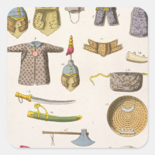 Chinese militaire wapens en kleding, illustratie v vierkante sticker