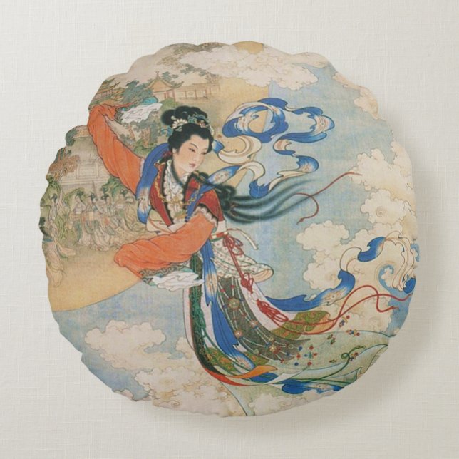 Chinese moon Goddess ronde kussen (Voorkant)