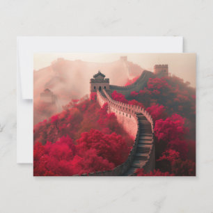 Chinese Muur in het najaar - Schilderachtig rood Briefkaart