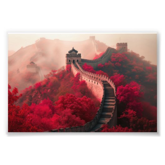 Chinese Muur in het najaar - Schilderachtig rood Foto Afdruk (Voorkant)