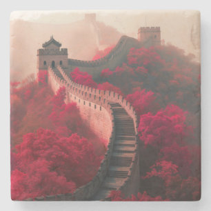 Chinese Muur in het najaar - Schilderachtig rood Stenen Onderzetter