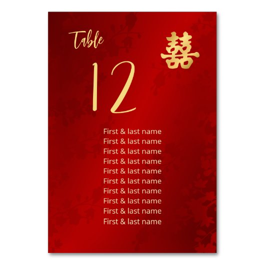 Chinese namen van huwelijksgasten kaart (Voorkant)