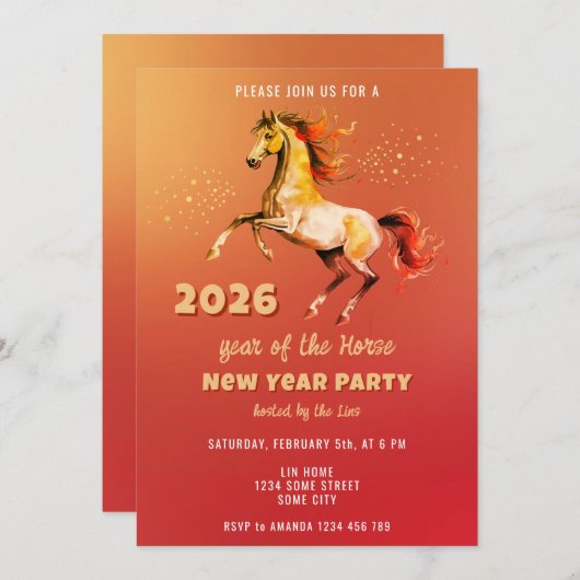 Chinese New Year 2026 Horse New Year Party Kaart (Voorkant / Achterkant)