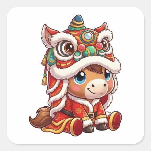 Chinese New Year Horse 2026 Zodiac Vierkante Sticker (Voorkant)