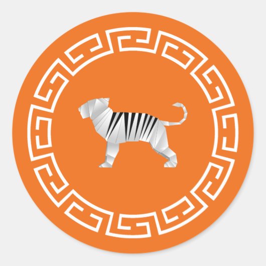 Chinese New Year Origami Tiger Ronde Sticker (Voorkant)