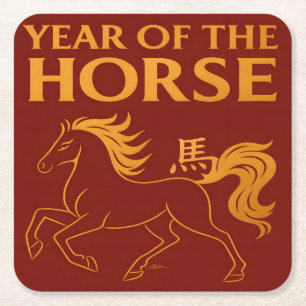 Chinese Nieuwjaar 2026 Paard Vierkante Kartonnen Onderzetter