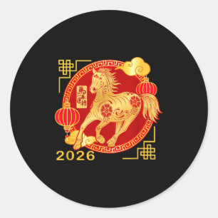 Chinese Nieuwjaar Paard T-shirt, paard Grappig 202 Ronde Sticker
