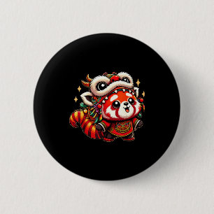 Chinese Nieuwjaar Rode Panda Draken Dans Ronde Button 5,7 Cm
