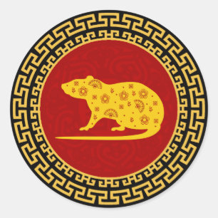 Chinese nieuwjaars rattenversiering ronde sticker