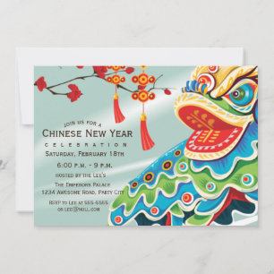 Chinese nieuwjaarsblauw leeuwen danser kaart
