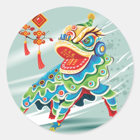 Chinese nieuwjaarsblauw leeuwen danser ronde sticker (Voorkant)