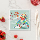 Chinese nieuwjaarsblauw leeuwen danser servet (Insitu)