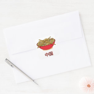 Chinese Noedels Vierkante Sticker
