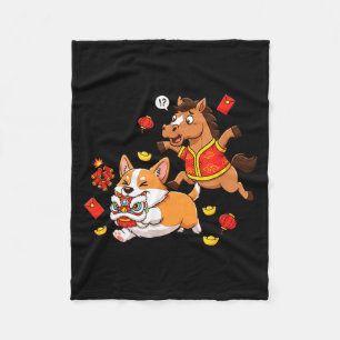 Chinese Paard Corgi Grappige Kinderen Mannen Vrouw Fleece Deken