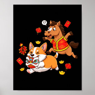 Chinese Paard Corgi Grappige Kinderen Mannen Vrouw Poster