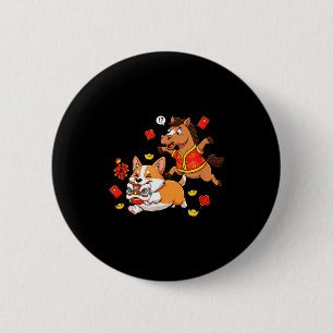 Chinese Paard Corgi Grappige Kinderen Mannen Vrouw Ronde Button 5,7 Cm