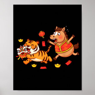 Chinese Paard Grappige Tijger Kinderen Mannen Vrou Poster