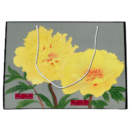 CHINESE PAPAVERS GEEL EN GRIJZE GESCHENKTAS GROOT CADEAUZAKJE