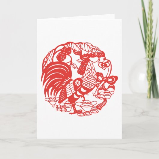 Chinese Papercut Rooster 2017 V-kaart Feestdagen Kaart (Voorkant)
