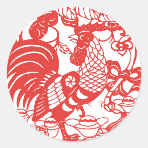 Chinese papercut Rooster jaar dierentuin Birthday Ronde Sticker