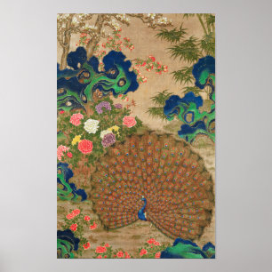 Chinese Pauw en Bloemen (17e eeuw) Poster