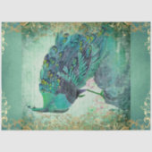 Chinese peacock Feather Aqua Blue Gold-ontkoppelin Tissuepapier (Voorkant)