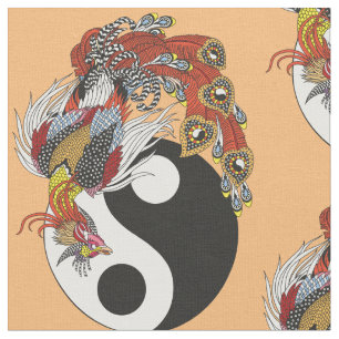 Chinese phoenix of Feng Huang met yin yang-symbool Stof