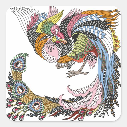 Chinese phoenix of Feng Huang Square Sticker (Voorkant)
