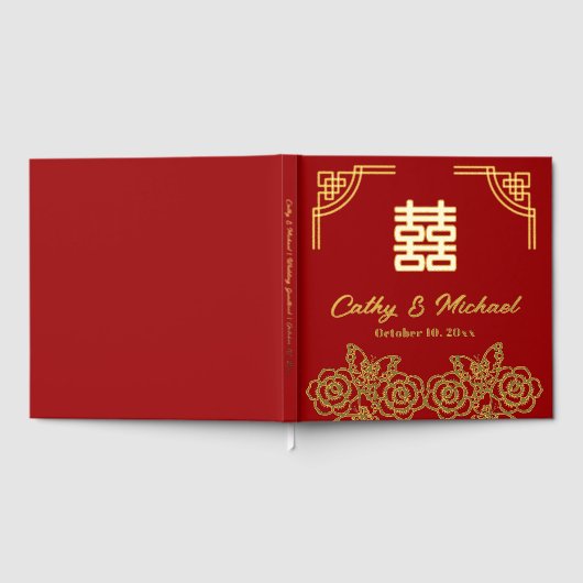 Chinese pioen bloem vlinder bruiloft papercut gastenboek (Volledig)