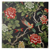 Chinese red green floral pattern tile tegeltje (Voorkant)