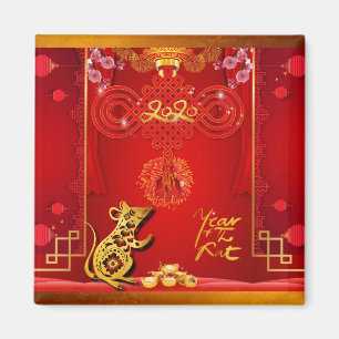 Chinese Red Knot Rat Year 2020 Square Magnet Magneet