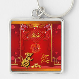 Chinese Red Knot Rat Year 2020 Square MK Sleutelhanger