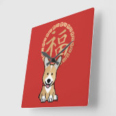 Chinese Red Lucky Money Year of the Dog Envelope Vierkante Klok (Hoek)