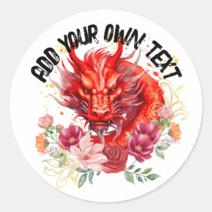 Chinese Rode Draak Bloemen Maanjaar Ronde Sticker