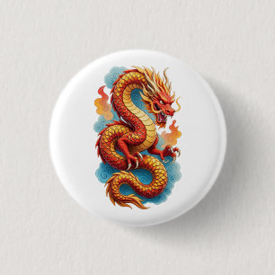 Chinese Rode Draak Vurig Illustratie-67561 Ronde Button 3,2 Cm