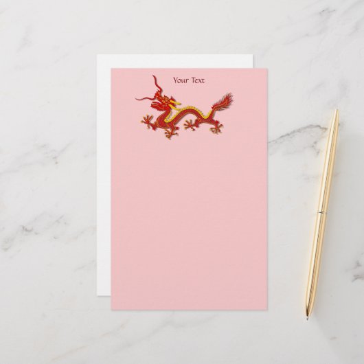 Chinese rode en gouddraak briefpapier (Voorkant / Achterkant in situ)