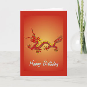 Chinese Rode En Gouden Draak Verjaardagskaart Kaart