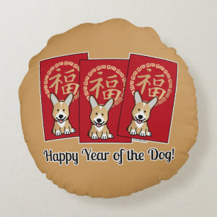 Chinese Rode Envelop Lucky Corgi Jaar van de hond Rond Kussen