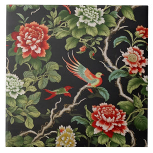 Chinese rode groene bloempatroon tegel tegeltje