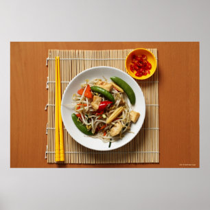 Chinese roze gebakken groenten met peper poster