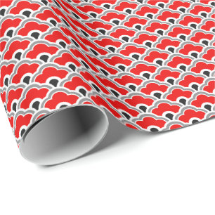 Chinese schelpen, rood, grijs, zwart en wit cadeaupapier