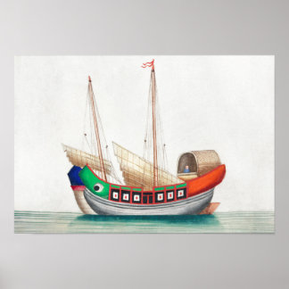 chinese schilderij van een schip poster