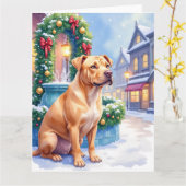 Chinese Shar-Pei Snowy Town Fountain Christmas Art Kaart (Gele Bloem)