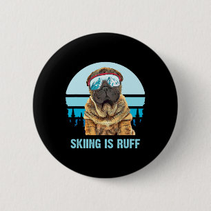 Chinese Shar-pei winterskiën is een Ruff Ski Dog L Ronde Button 5,7 Cm